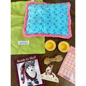 American Girl Doll Pet Dog Pillow Bed Bowls Bone Pretty Paws Nail Decals